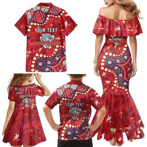 Personalized Dolphins Rugby Family Matching Mermaid Dress and Hawaiian Shirt Aboriginal Pattern with Graffiti Style Design