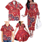 Personalized Dolphins Rugby Family Matching Off The Shoulder Long Sleeve Dress and Hawaiian Shirt Aboriginal Pattern with Graffiti Style Design