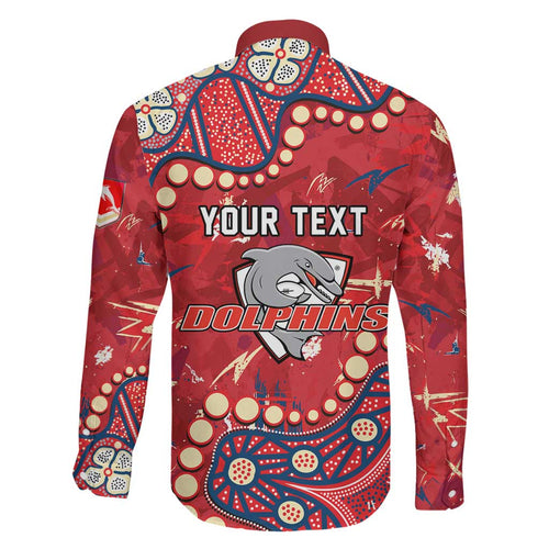 Personalized Dolphins Rugby Family Matching Off The Shoulder Long Sleeve Dress and Hawaiian Shirt Aboriginal Pattern with Graffiti Style Design