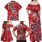 Personalized Dolphins Rugby Family Matching Off Shoulder Maxi Dress and Hawaiian Shirt Aboriginal Pattern with Graffiti Style Design