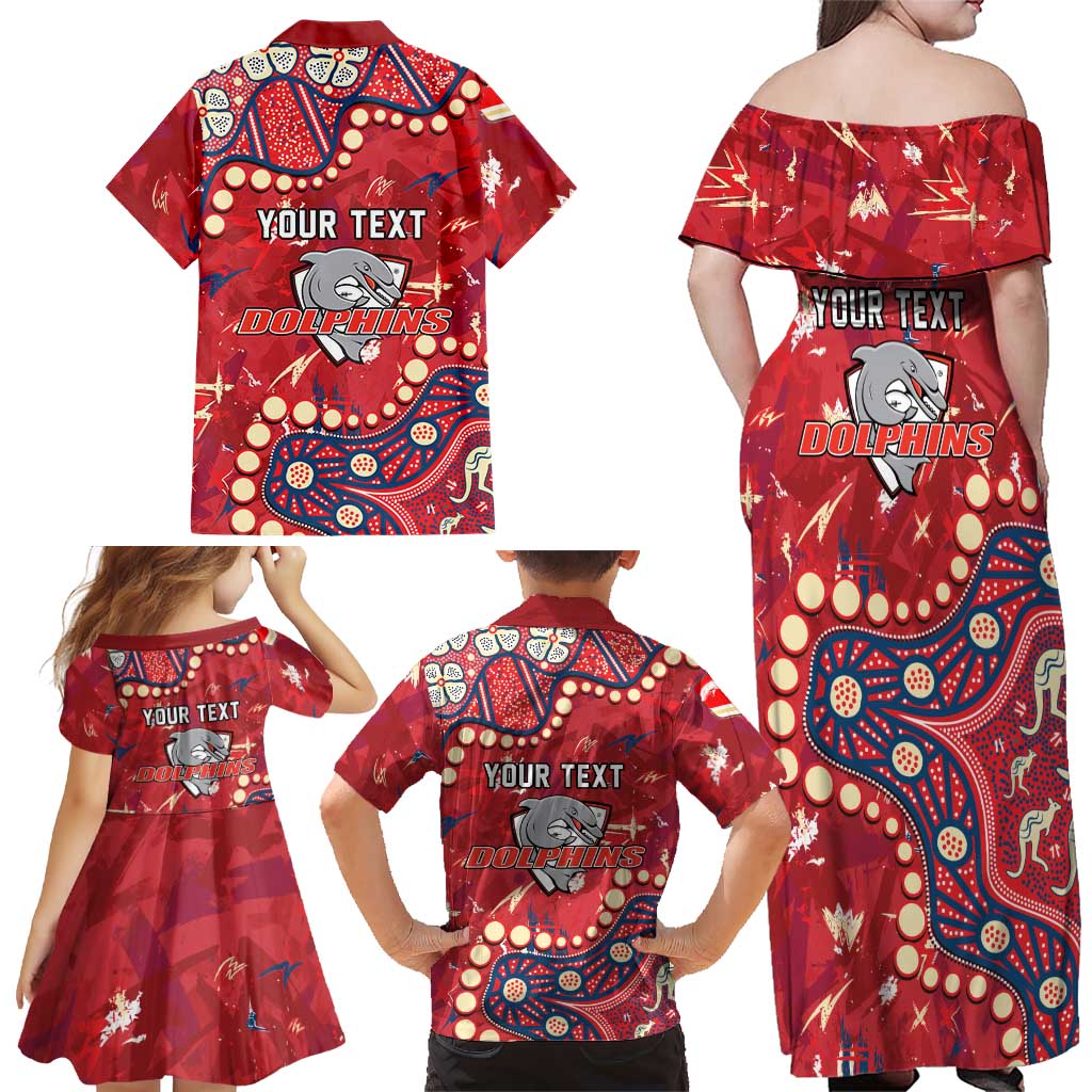 Personalized Dolphins Rugby Family Matching Off Shoulder Maxi Dress and Hawaiian Shirt Aboriginal Pattern with Graffiti Style Design