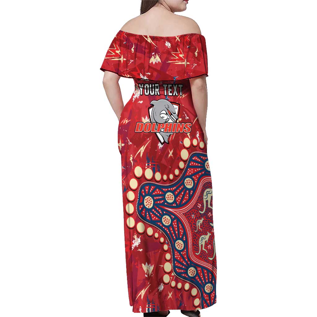 Personalized Dolphins Rugby Family Matching Off Shoulder Maxi Dress and Hawaiian Shirt Aboriginal Pattern with Graffiti Style Design