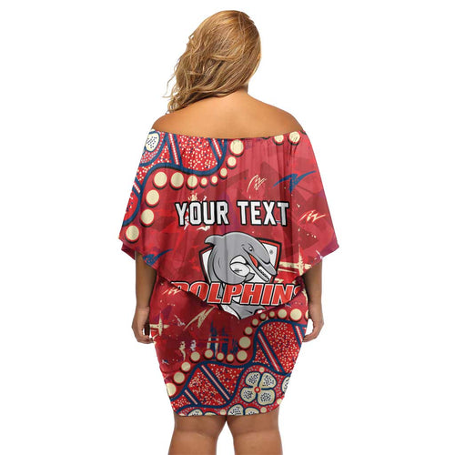 Personalized Dolphins Rugby Family Matching Off Shoulder Short Dress and Hawaiian Shirt Aboriginal Pattern with Graffiti Style Design