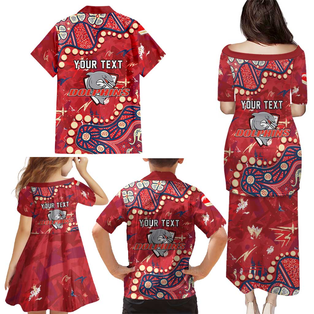 Personalized Dolphins Rugby Family Matching Puletasi and Hawaiian Shirt Aboriginal Pattern with Graffiti Style Design