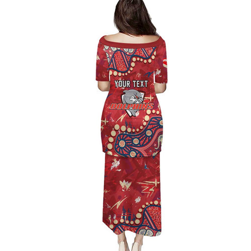 Personalized Dolphins Rugby Family Matching Puletasi and Hawaiian Shirt Aboriginal Pattern with Graffiti Style Design