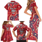 Personalized Dolphins Rugby Family Matching Short Sleeve Bodycon Dress and Hawaiian Shirt Aboriginal Pattern with Graffiti Style Design