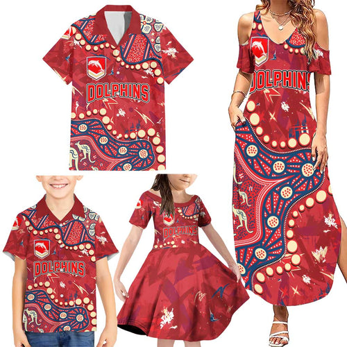 Personalized Dolphins Rugby Family Matching Summer Maxi Dress and Hawaiian Shirt Aboriginal Pattern with Graffiti Style Design