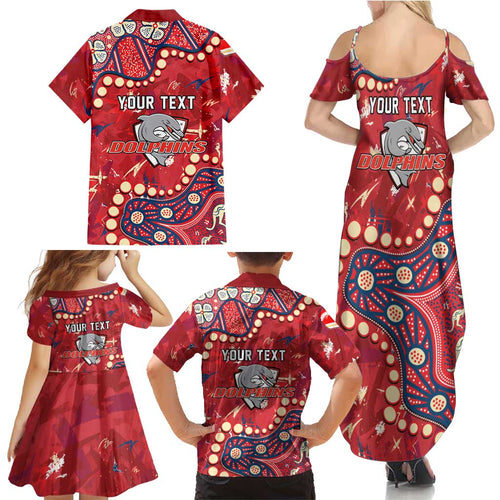 Personalized Dolphins Rugby Family Matching Summer Maxi Dress and Hawaiian Shirt Aboriginal Pattern with Graffiti Style Design