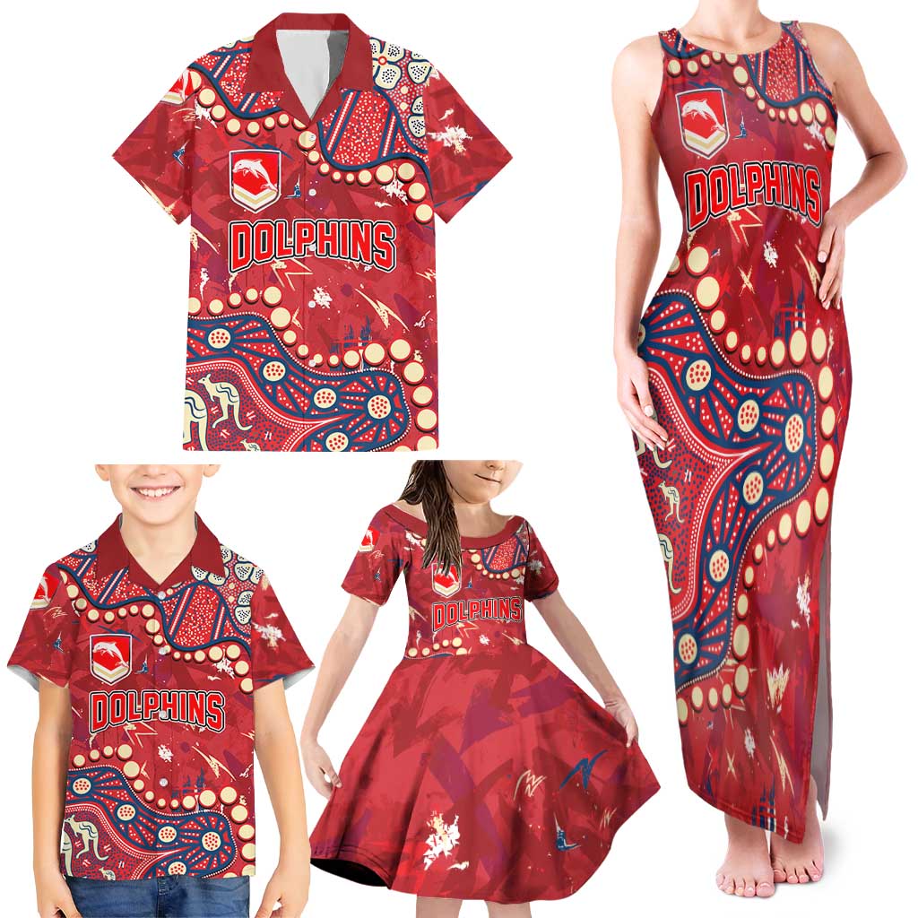 Personalized Dolphins Rugby Family Matching Tank Maxi Dress and Hawaiian Shirt Aboriginal Pattern with Graffiti Style Design