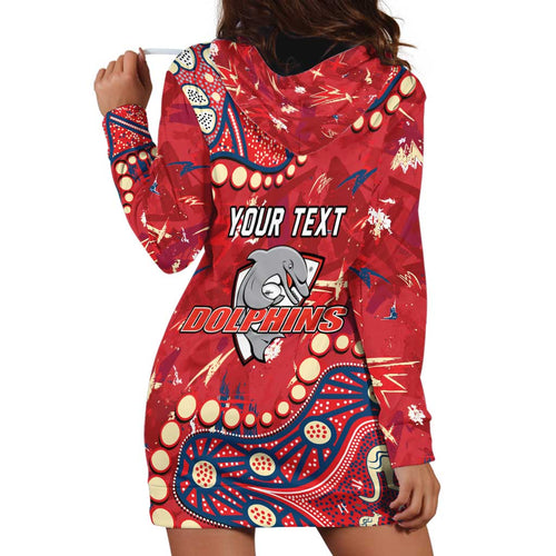 Personalized Dolphins Rugby Hoodie Dress Aboriginal Pattern with Graffiti Style Design