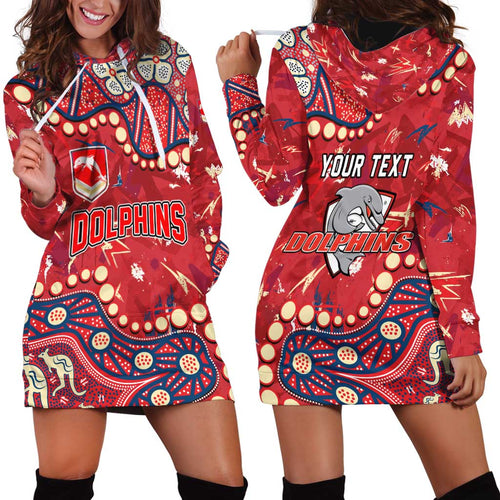 Personalized Dolphins Rugby Hoodie Dress Aboriginal Pattern with Graffiti Style Design