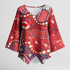 Personalized Dolphins Rugby Kimono Sleeve Blouse Aboriginal Pattern with Graffiti Style Design