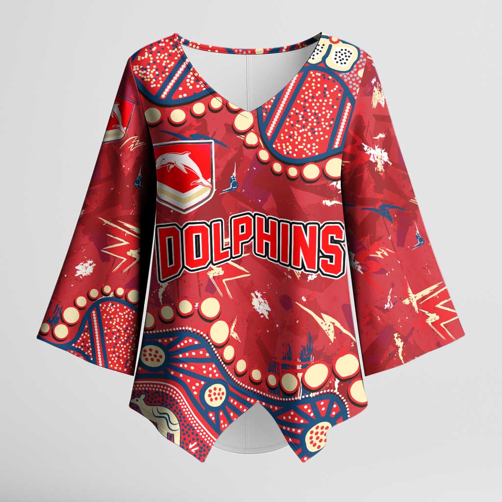 Personalized Dolphins Rugby Kimono Sleeve Blouse Aboriginal Pattern with Graffiti Style Design