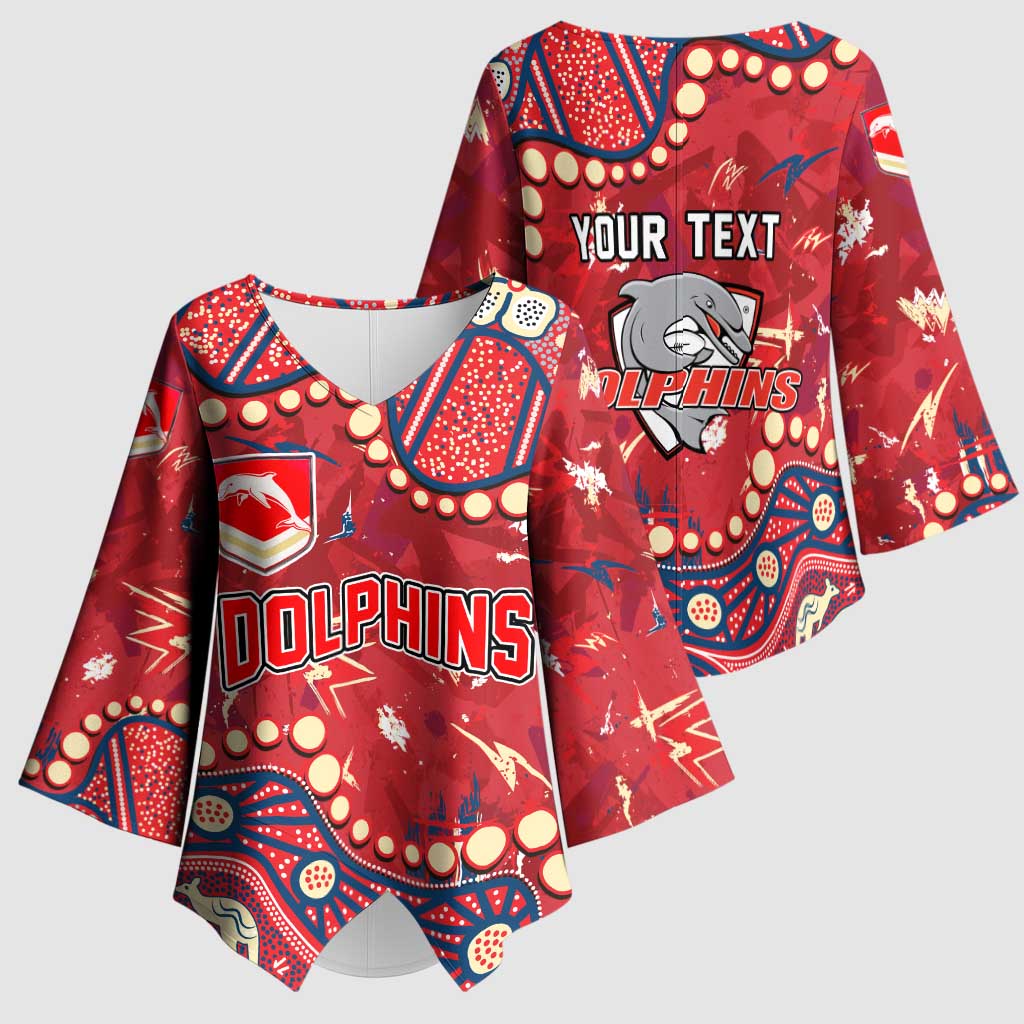 Personalized Dolphins Rugby Kimono Sleeve Blouse Aboriginal Pattern with Graffiti Style Design