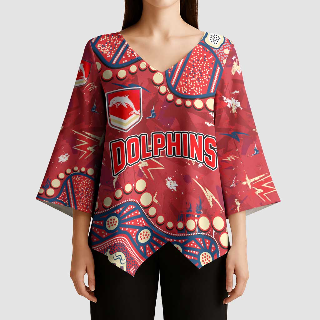 Personalized Dolphins Rugby Kimono Sleeve Blouse Aboriginal Pattern with Graffiti Style Design