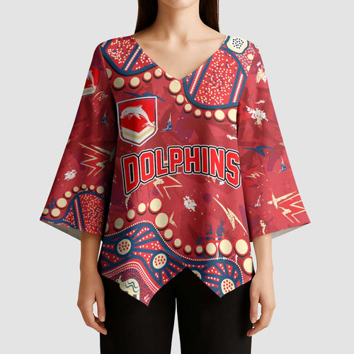 Personalized Dolphins Rugby Kimono Sleeve Blouse Aboriginal Pattern with Graffiti Style Design