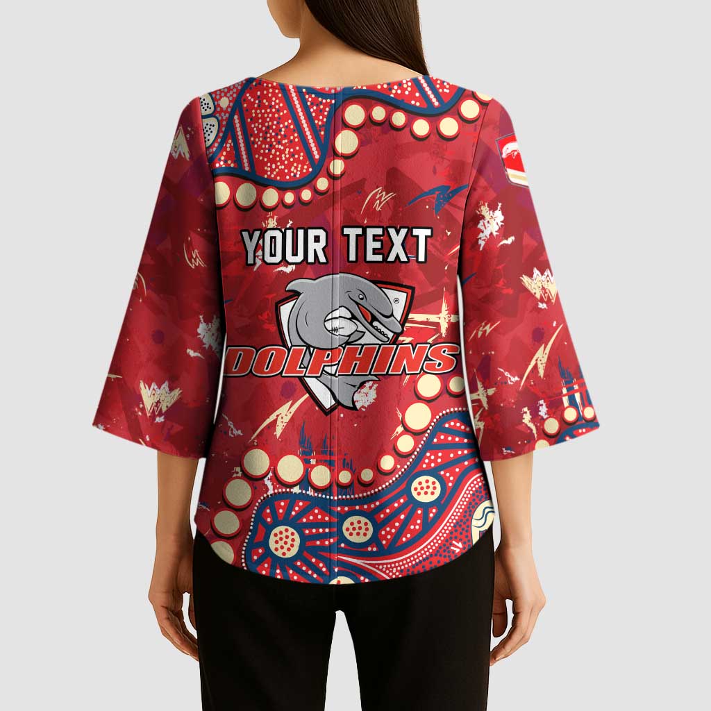 Personalized Dolphins Rugby Kimono Sleeve Blouse Aboriginal Pattern with Graffiti Style Design