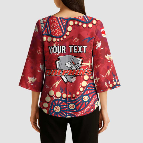 Personalized Dolphins Rugby Kimono Sleeve Blouse Aboriginal Pattern with Graffiti Style Design