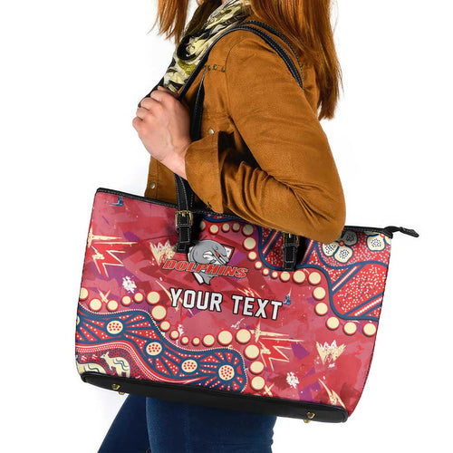 Personalized Dolphins Rugby Leather Tote Bag Aboriginal Pattern with Graffiti Style Design