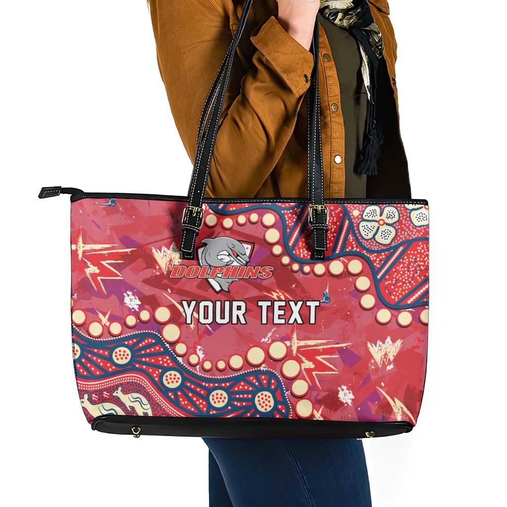 Personalized Dolphins Rugby Leather Tote Bag Aboriginal Pattern with Graffiti Style Design