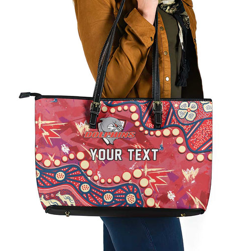 Personalized Dolphins Rugby Leather Tote Bag Aboriginal Pattern with Graffiti Style Design