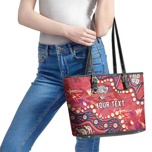 Personalized Dolphins Rugby Leather Tote Bag Aboriginal Pattern with Graffiti Style Design