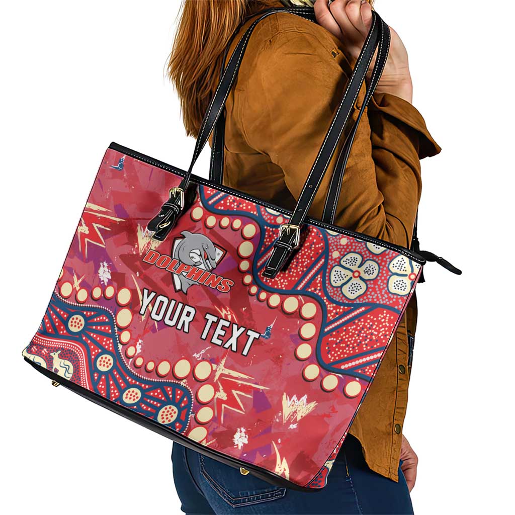 Personalized Dolphins Rugby Leather Tote Bag Aboriginal Pattern with Graffiti Style Design