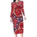 Personalized Dolphins Rugby Long Sleeve Bodycon Dress Aboriginal Pattern with Graffiti Style Design