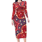 Personalized Dolphins Rugby Long Sleeve Bodycon Dress Aboriginal Pattern with Graffiti Style Design