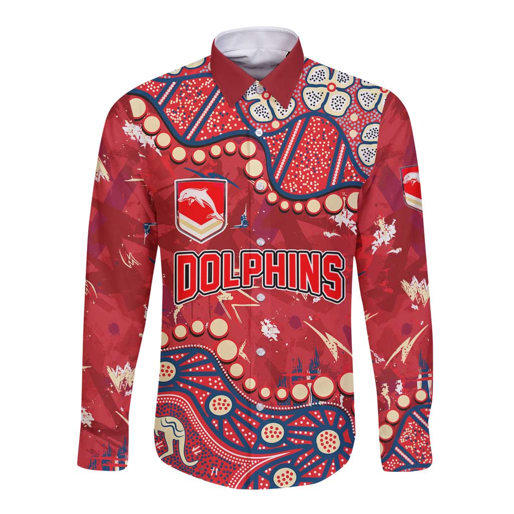 Personalized Dolphins Rugby Long Sleeve Button Shirt Aboriginal Pattern with Graffiti Style Design