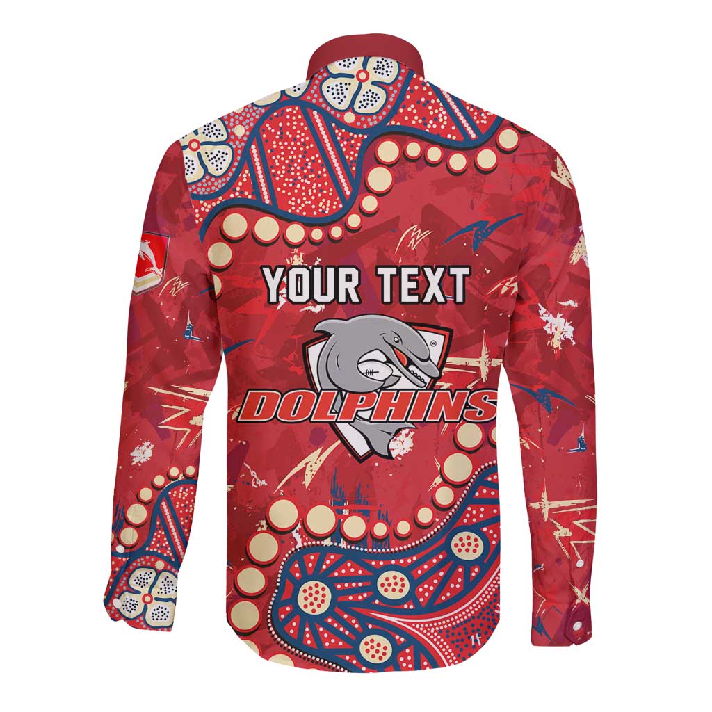 Personalized Dolphins Rugby Long Sleeve Button Shirt Aboriginal Pattern with Graffiti Style Design