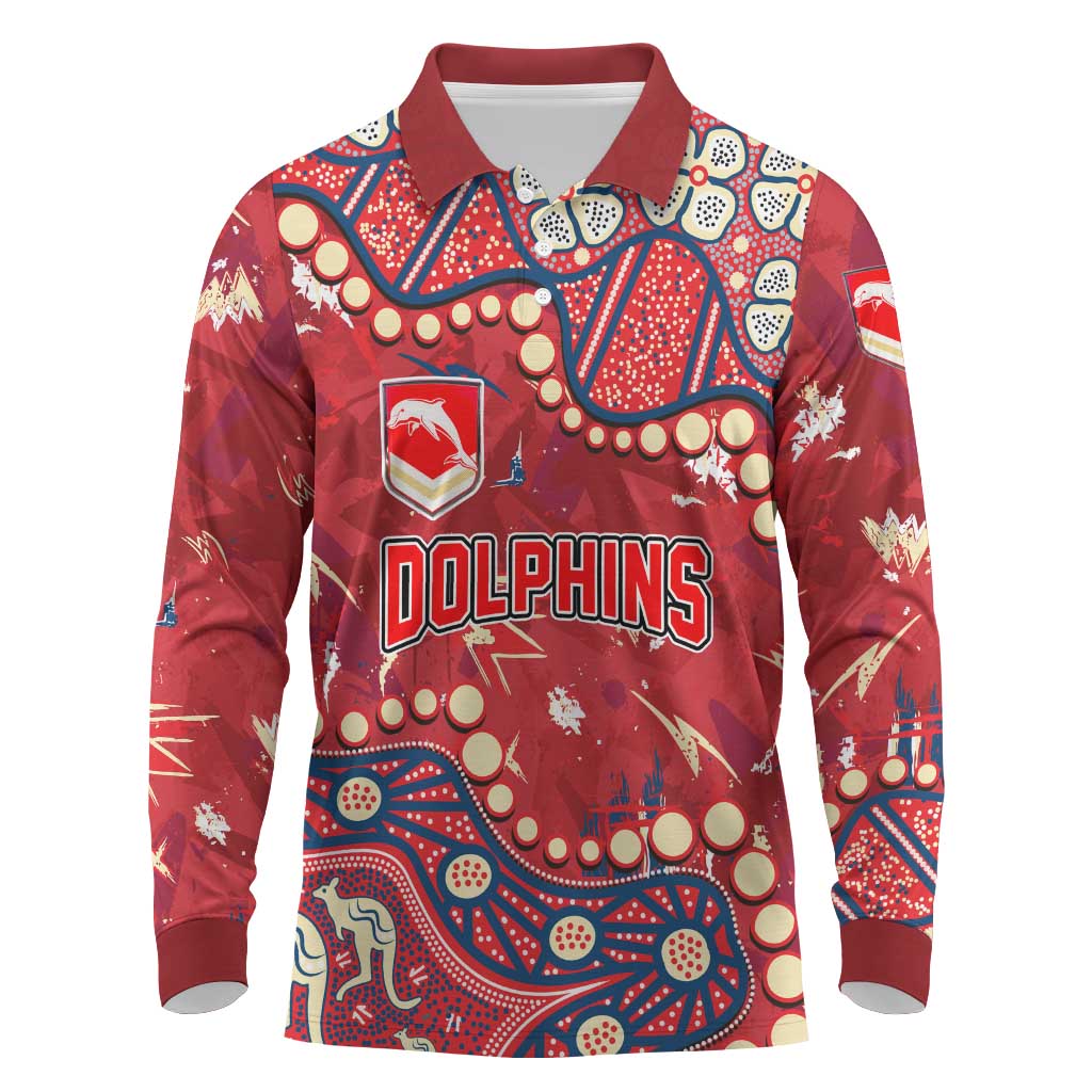 Personalized Dolphins Rugby Long Sleeve Polo Shirt Aboriginal Pattern with Graffiti Style Design