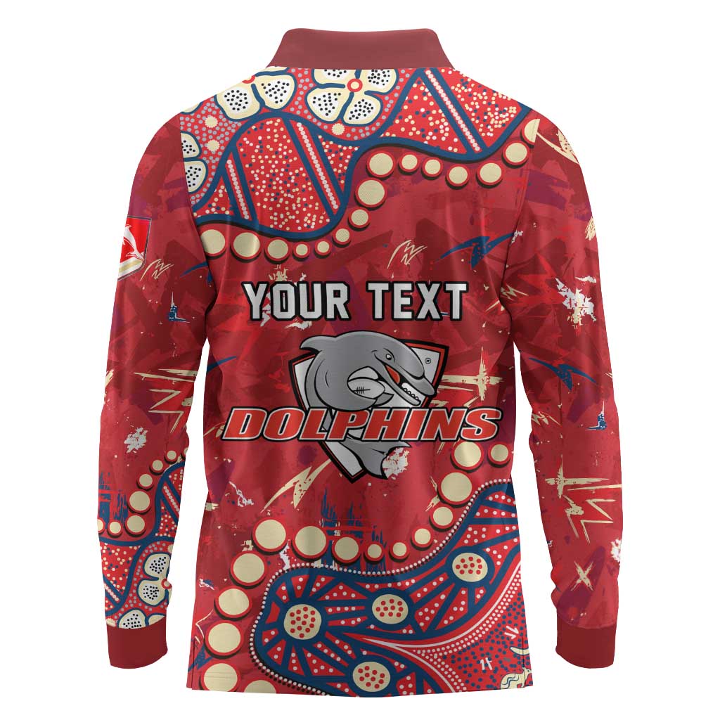Personalized Dolphins Rugby Long Sleeve Polo Shirt Aboriginal Pattern with Graffiti Style Design