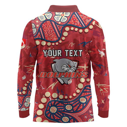 Personalized Dolphins Rugby Long Sleeve Polo Shirt Aboriginal Pattern with Graffiti Style Design