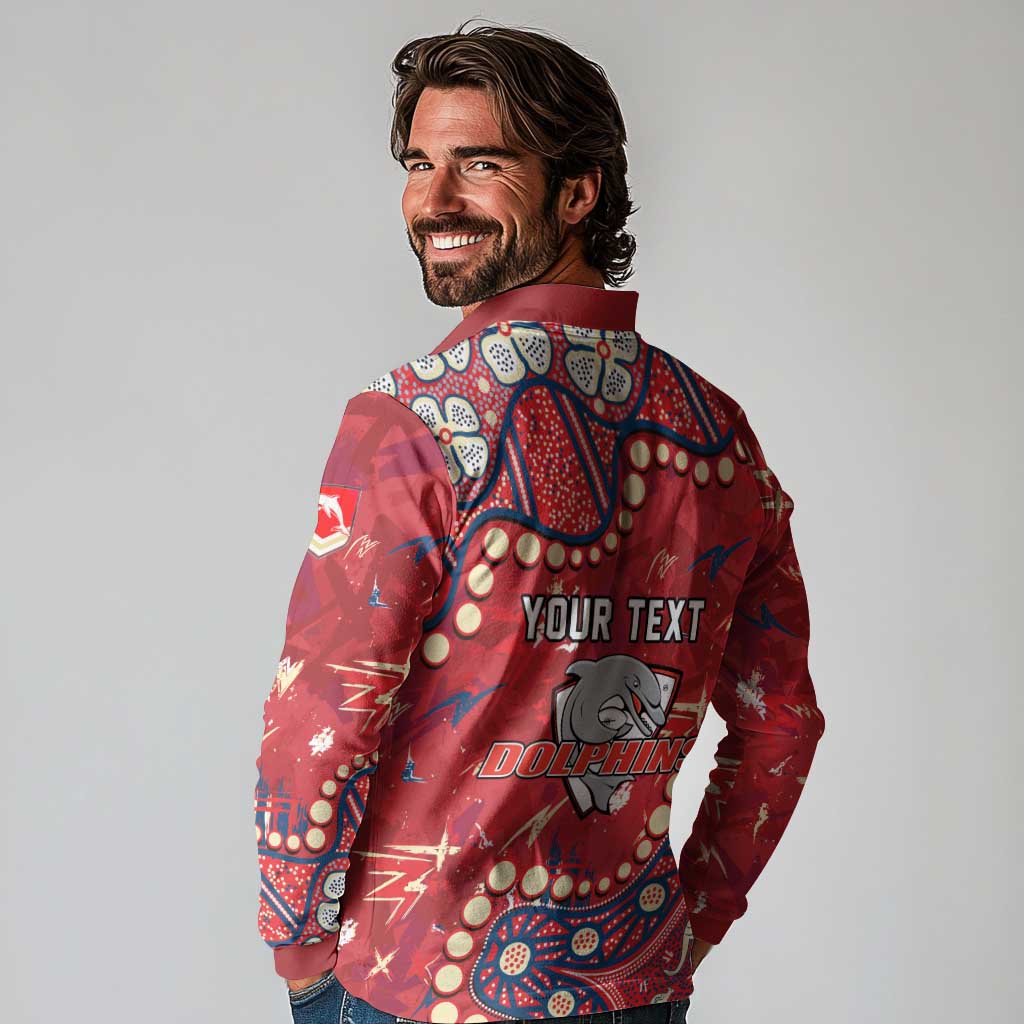 Personalized Dolphins Rugby Long Sleeve Polo Shirt Aboriginal Pattern with Graffiti Style Design
