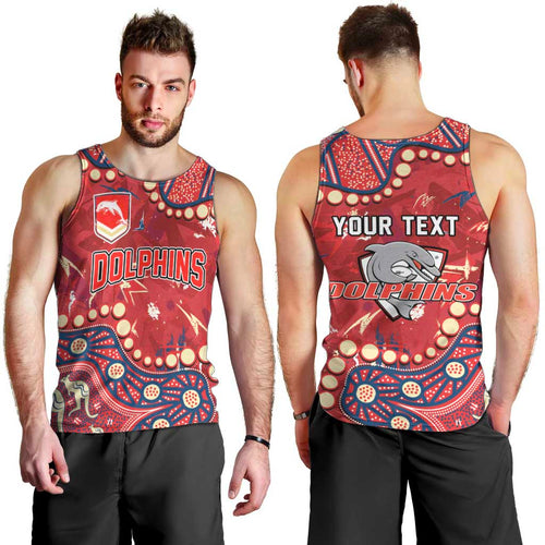 Personalized Dolphins Rugby Men Tank Top Aboriginal Pattern with Graffiti Style Design