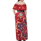 Personalized Dolphins Rugby Off Shoulder Maxi Dress Aboriginal Pattern with Graffiti Style Design