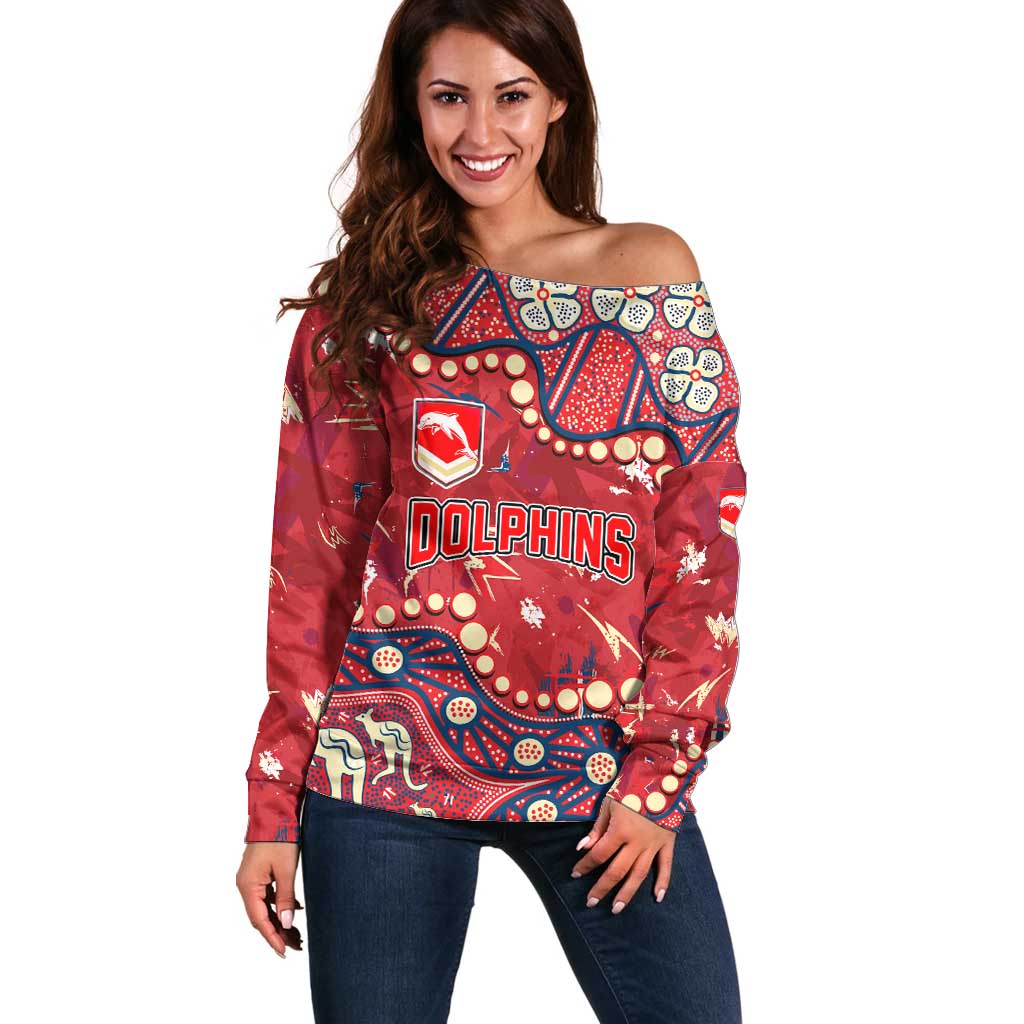 Personalized Dolphins Rugby Off Shoulder Sweater Aboriginal Pattern with Graffiti Style Design