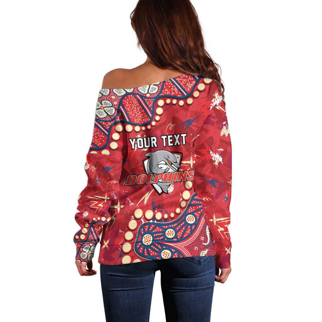 Personalized Dolphins Rugby Off Shoulder Sweater Aboriginal Pattern with Graffiti Style Design