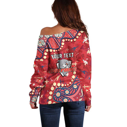 Personalized Dolphins Rugby Off Shoulder Sweater Aboriginal Pattern with Graffiti Style Design