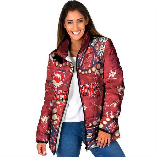 Personalized Dolphins Rugby Padded Jacket Aboriginal Pattern with Graffiti Style Design