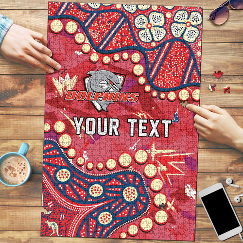 Personalized Dolphins Rugby Puzzle Aboriginal Pattern with Graffiti Style Design