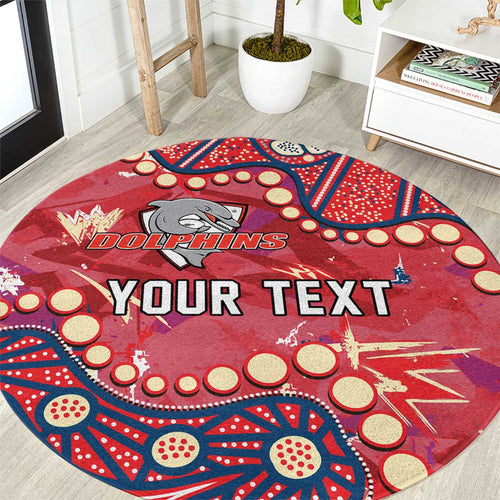 Personalized Dolphins Rugby Round Carpet Aboriginal Pattern with Graffiti Style Design