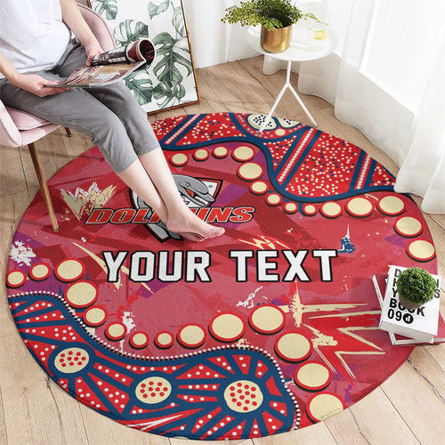 Personalized Dolphins Rugby Round Carpet Aboriginal Pattern with Graffiti Style Design