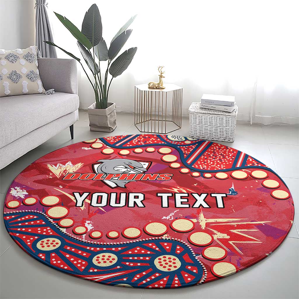 Personalized Dolphins Rugby Round Carpet Aboriginal Pattern with Graffiti Style Design