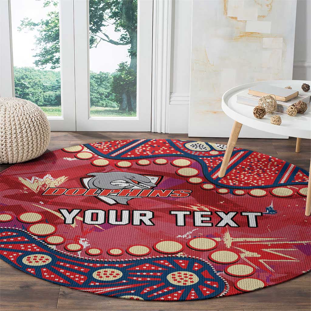 Personalized Dolphins Rugby Round Carpet Aboriginal Pattern with Graffiti Style Design