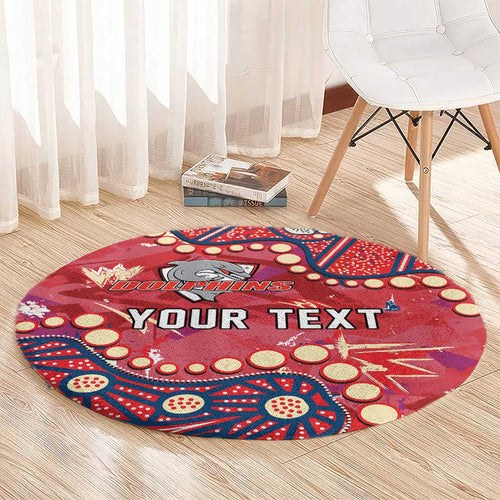 Personalized Dolphins Rugby Round Carpet Aboriginal Pattern with Graffiti Style Design