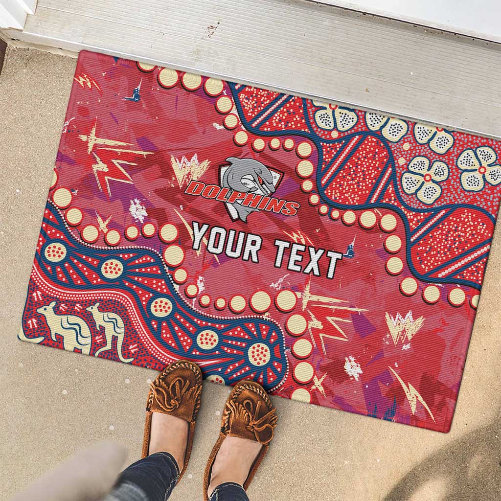 Personalized Dolphins Rugby Rubber Doormat Aboriginal Pattern with Graffiti Style Design