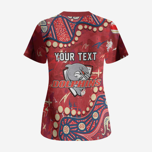Personalized Dolphins Rugby Scrub Top Aboriginal Pattern with Graffiti Style Design