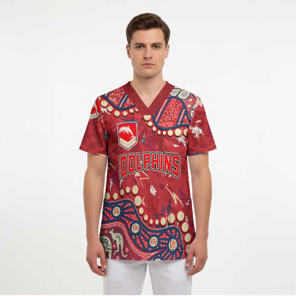 Personalized Dolphins Rugby Scrub Top Aboriginal Pattern with Graffiti Style Design